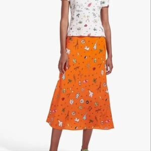 Staud Hash Good Vibes Fun Novelty print Orange Nectarine midi skirt